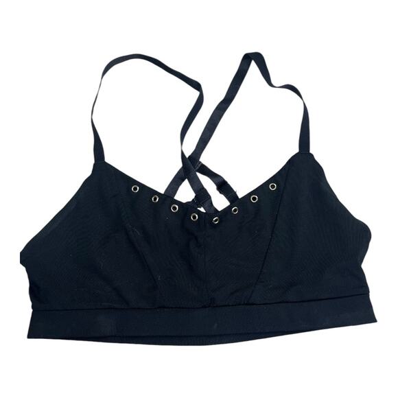 Fabletics black brass sports bra adjustable criss cross strap mesh lined medium - Picture 1 of 3